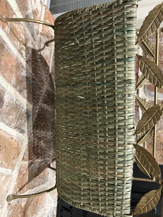 Vintage Wicker Magazine Rack with Brass Leaf Accents - Green - Picture 8 of 10